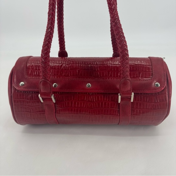 Vintage Y2K Vegan Leather Croc Embossed Heart Filagree Geo Roll Shoulder Bag - Picture 4 of 13